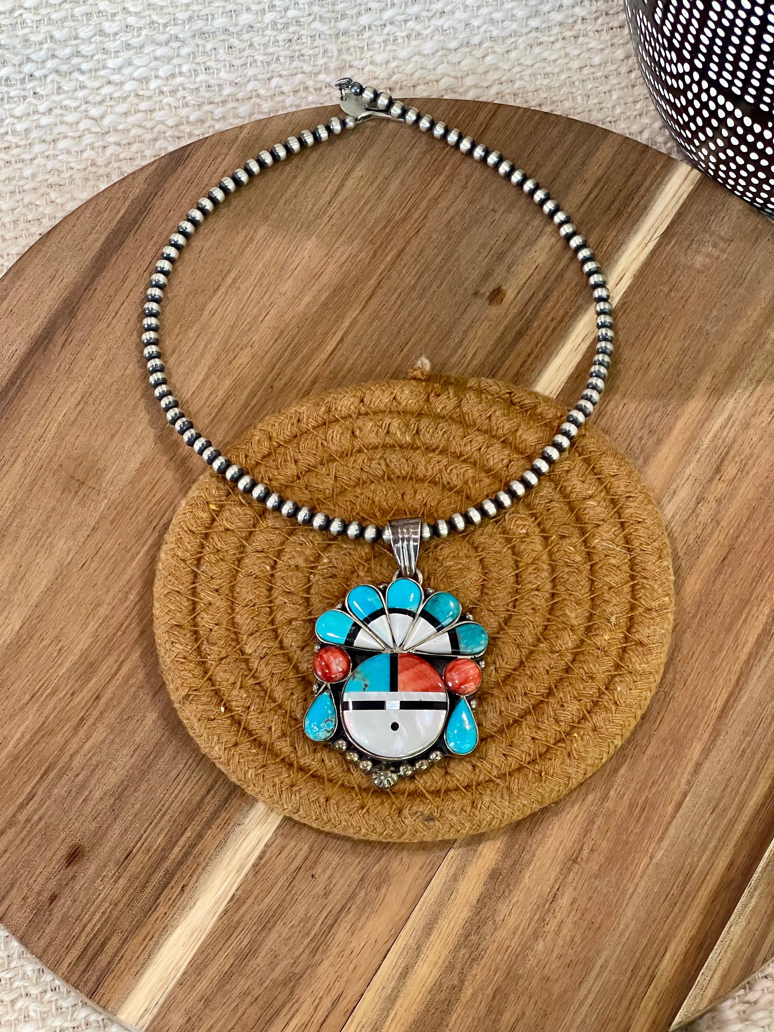 Handmade Sterling Silver & Multi Stone Sunface Pendant