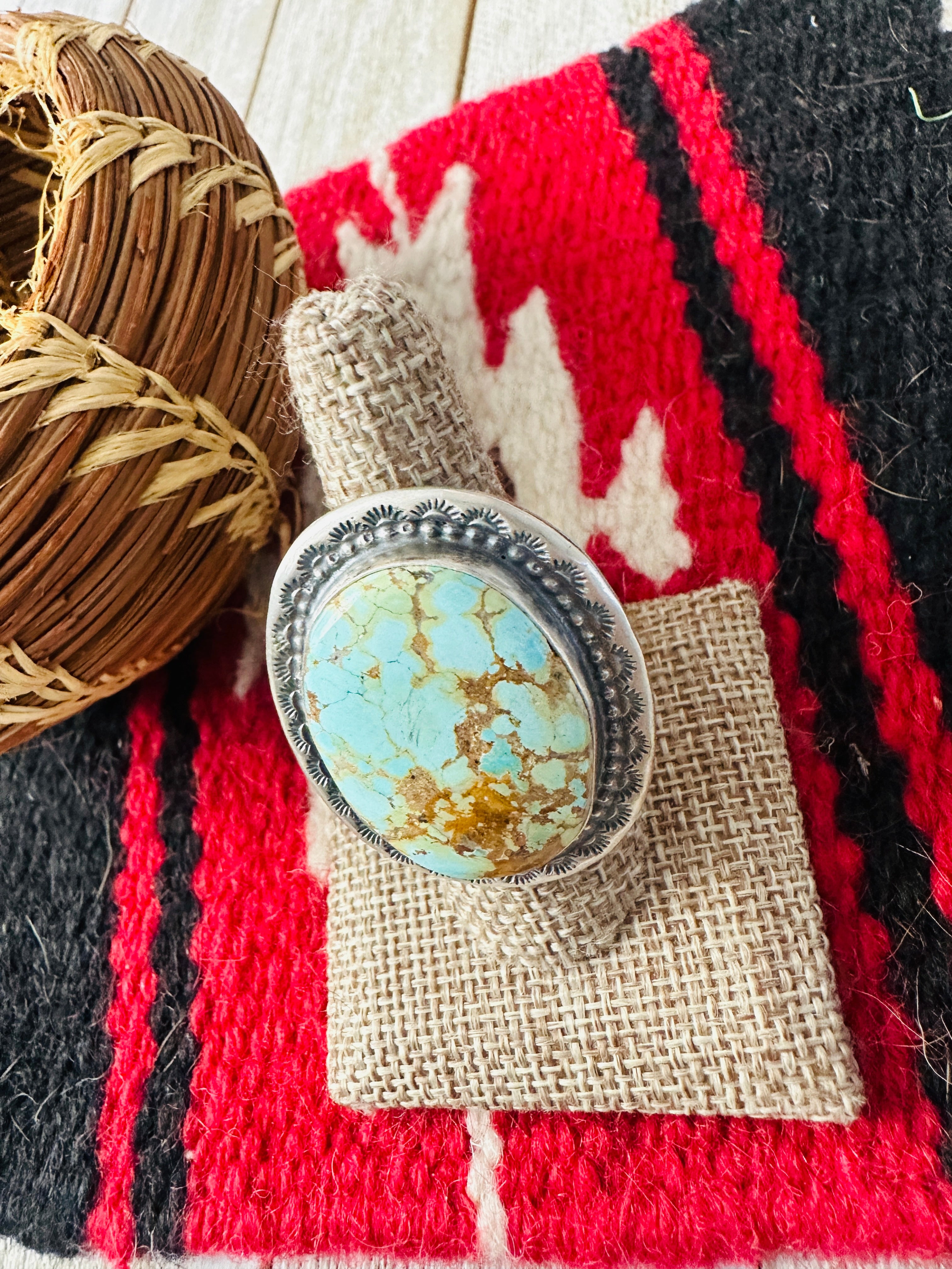 Handcrafted Number 8 Turquoise & Sterling Silver Ring Size 9