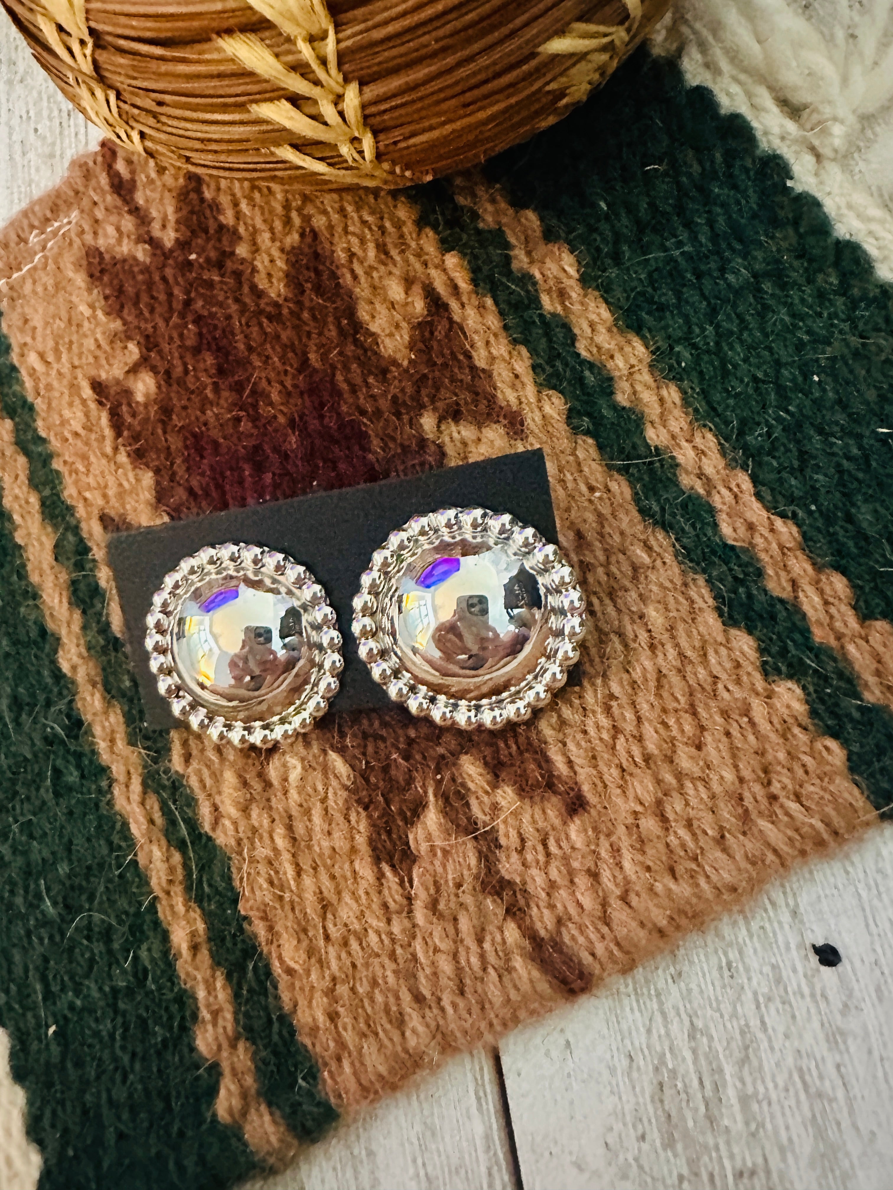 Navajo Sterling Silver Stud Earrings 1.25”