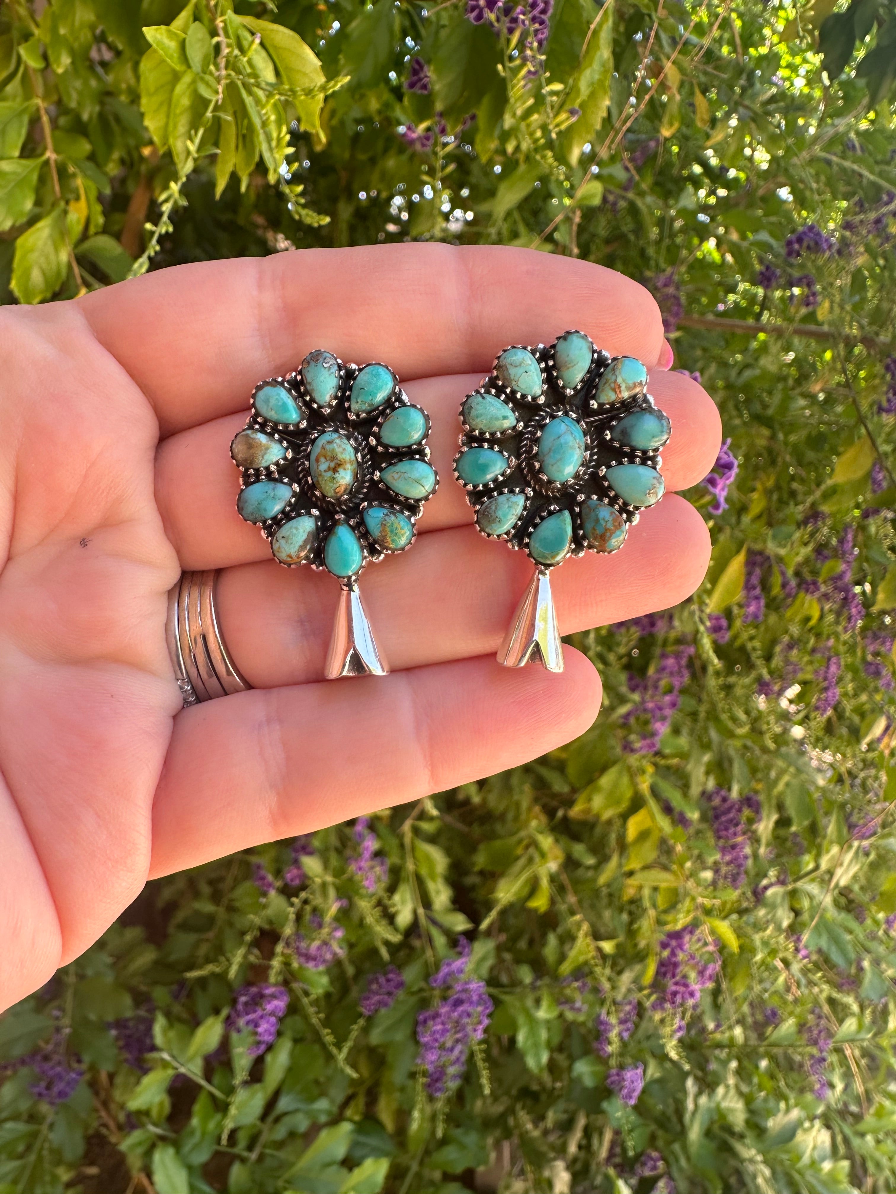 Handmade Sterling Silver & Turquoise Blossom Post Earrings