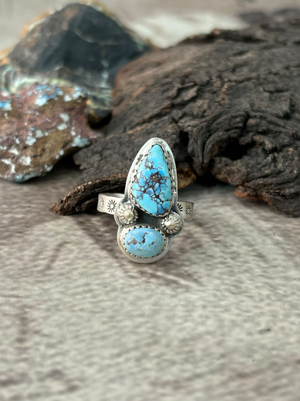 Handmade Sterling Silver Golden Hills Turquoise Adjustable Ring Signed Nizhoni