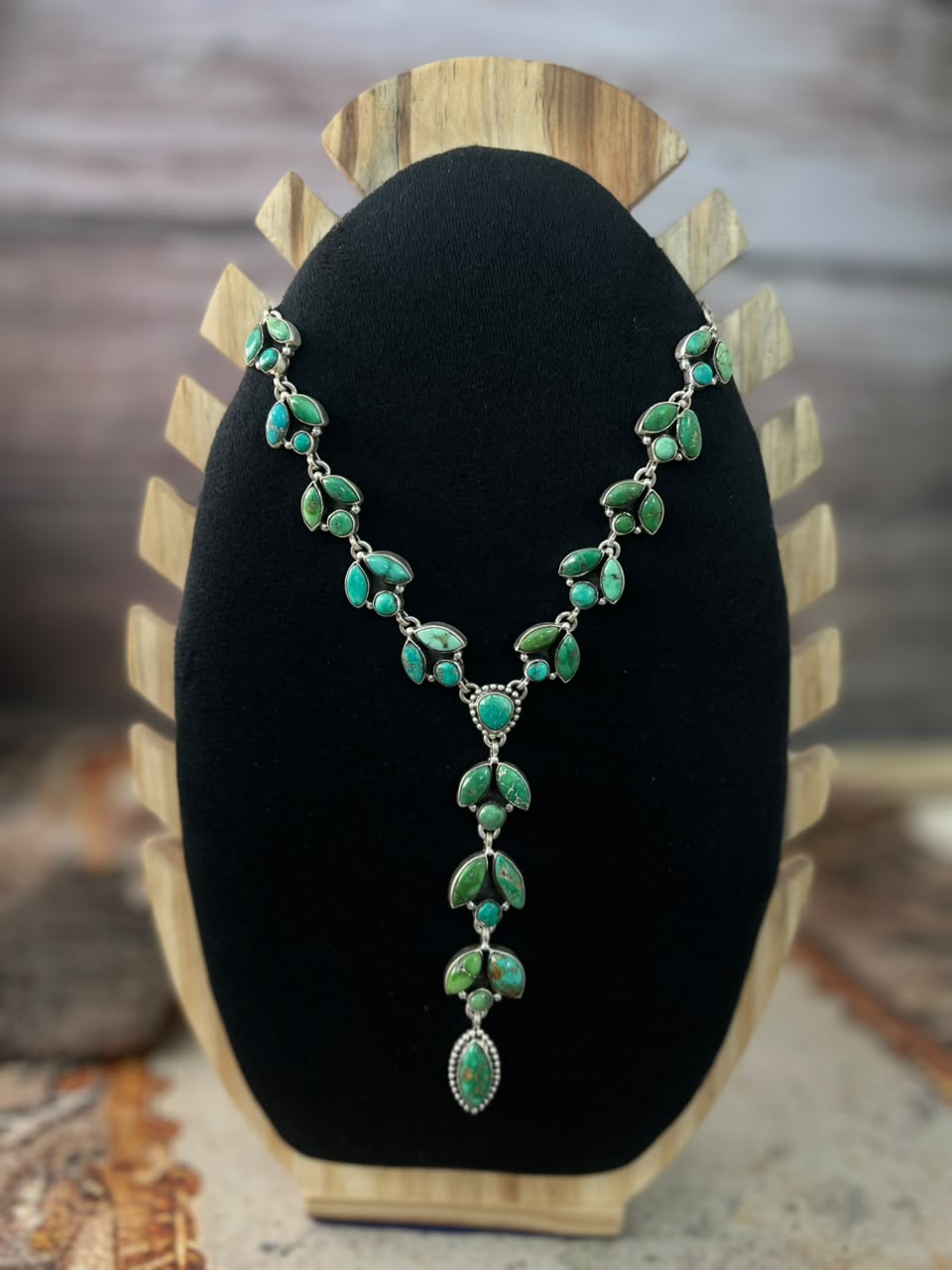 Handmade Sterling Silver Emerald Valley Turquoise Collection: Necklace Signed Nizhoni