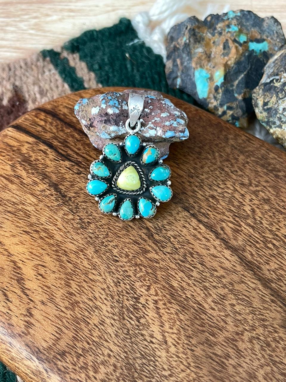 Handmade Sterling Silver Palomino with Kingman Turquoise Pendant "Signed Nizhoni"