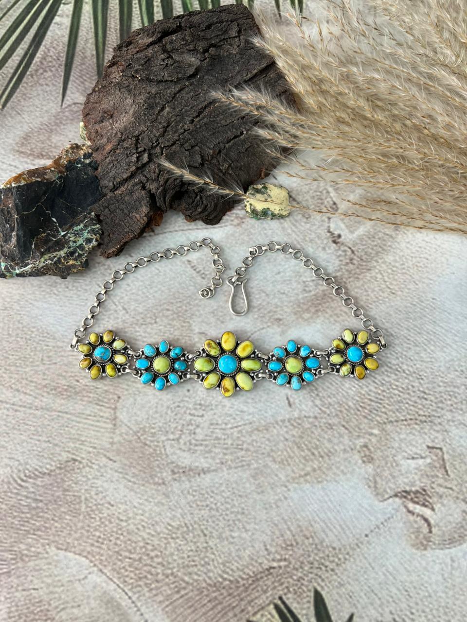 Handmade Sterling Silver Sierra Bella with Palomino Turquoise Collection: Choker Necklace "Signed Nizhoni"
