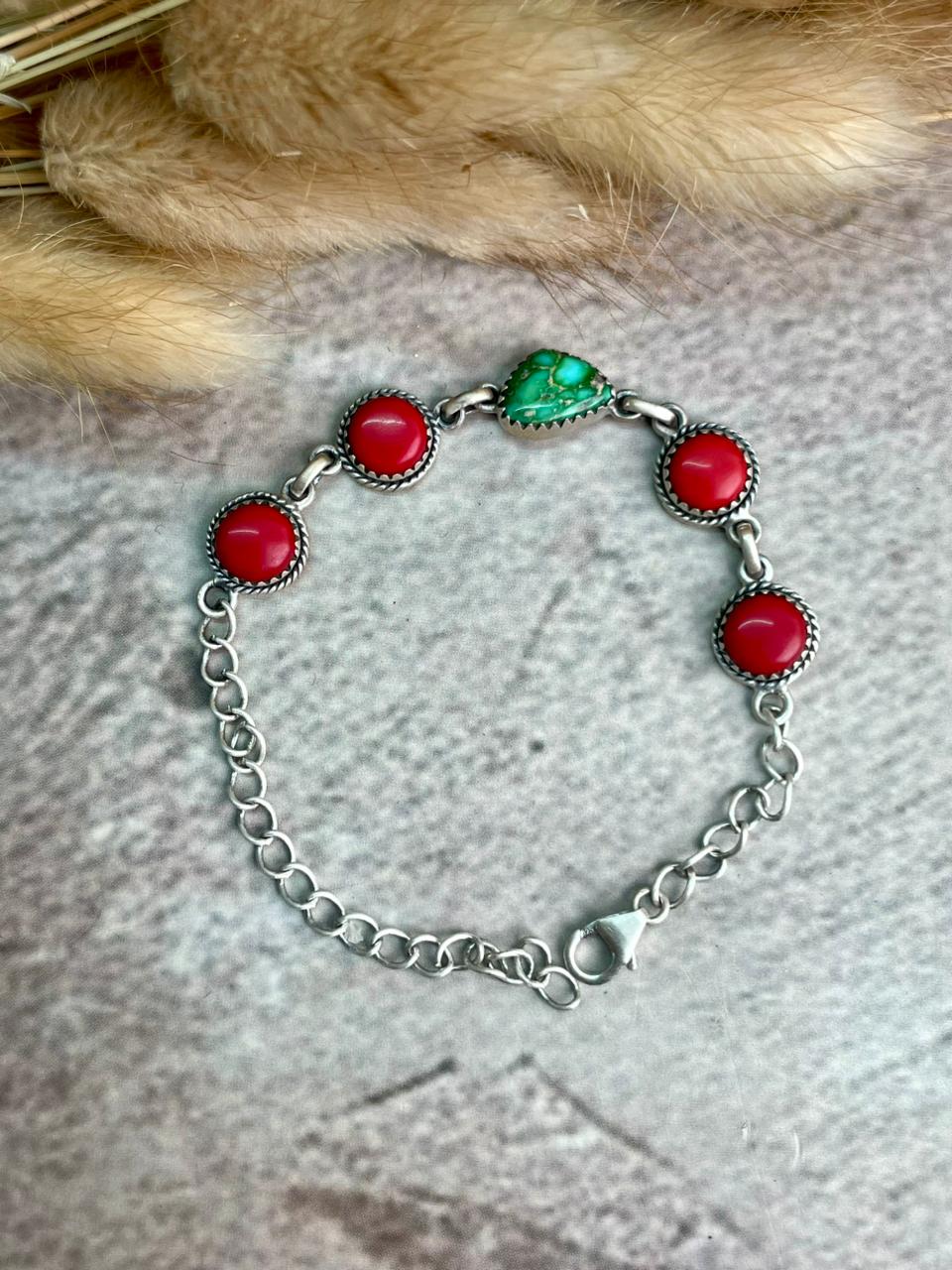 Handmade Sterling Silver Rosarita with Sonoran Mountain Turquoise Bracelet "Signed Nizhoni"