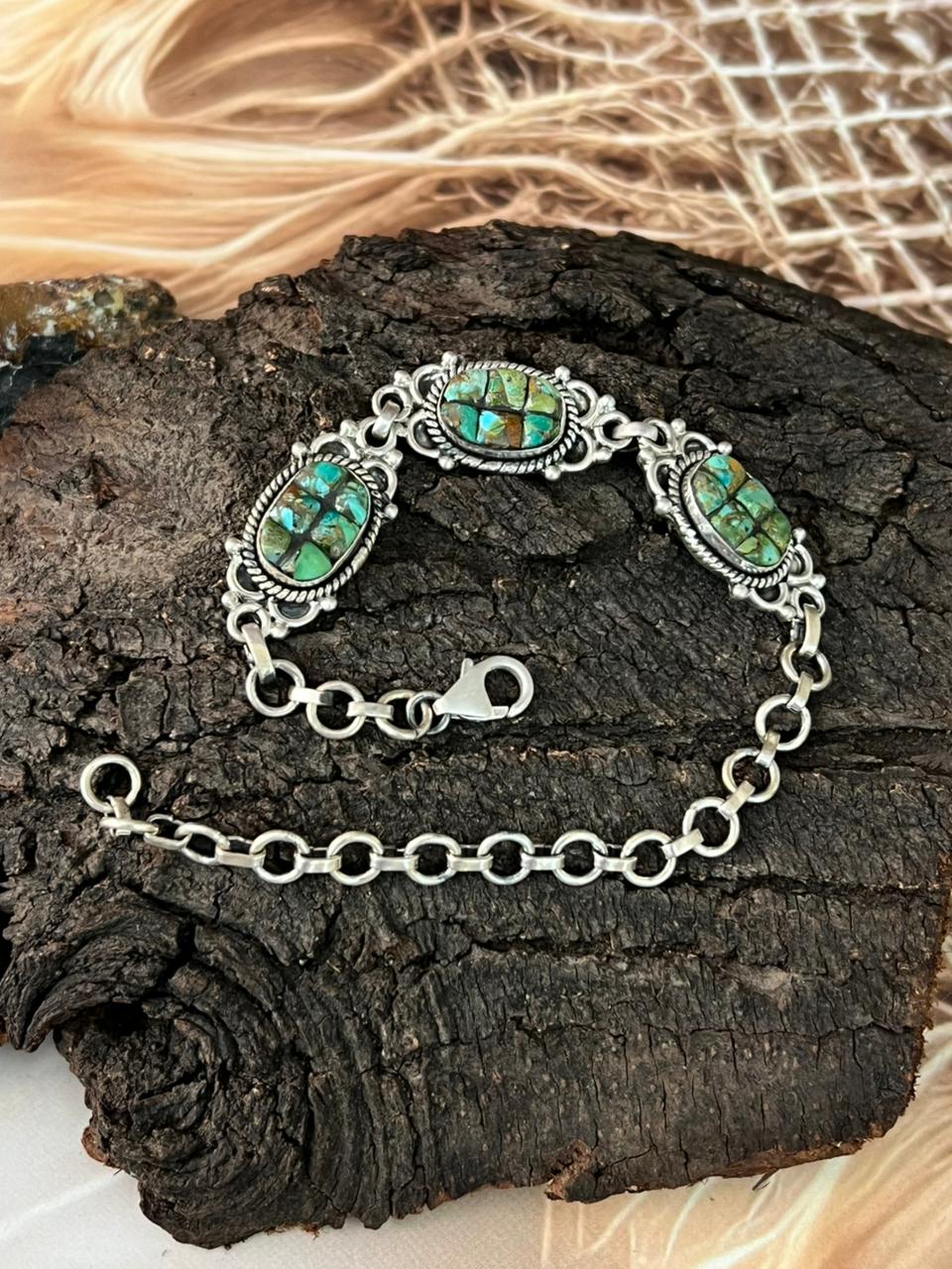 Handmade Sterling Silver Sonoran Cobble Collection: Sonoran Mountain Turquoise Bracelet "Signed Nizhoni"