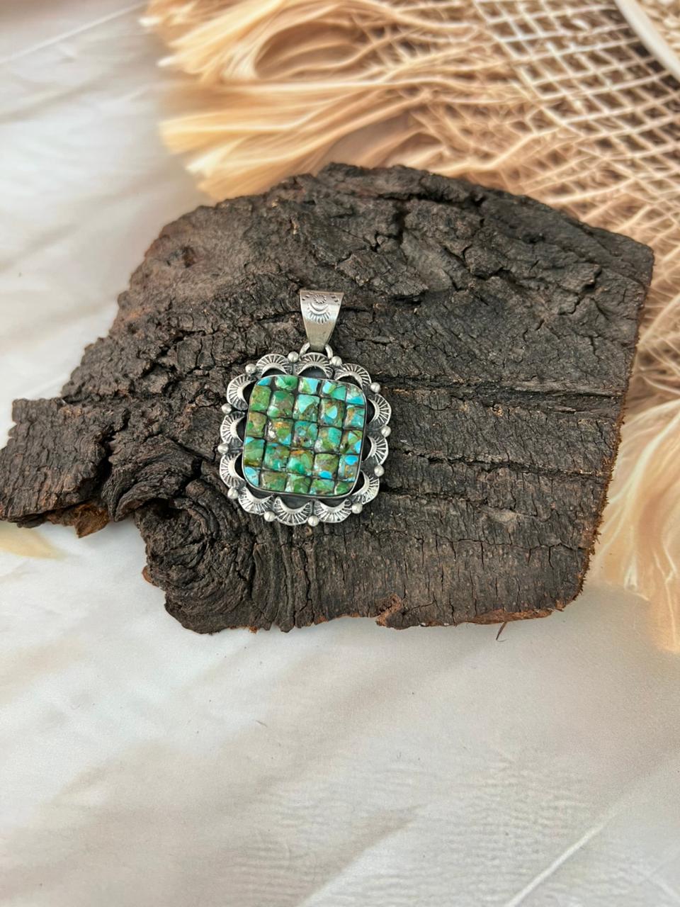 Handmade Sterling Silver Sonoran Cobble Collection: Sonoran Mountain Turquoise Pendant "Signed Nizhoni"