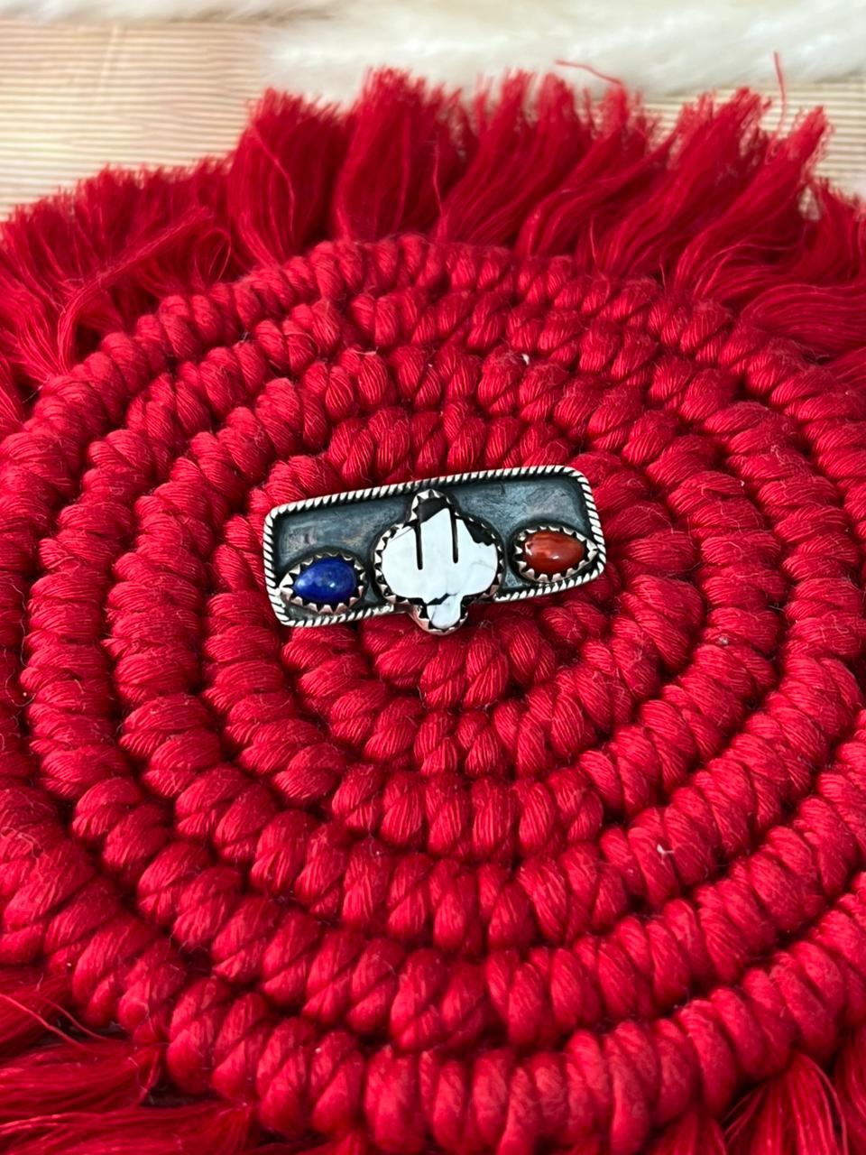 Handmade Sterling Silver 4th Of July Collection: Coral with Lapis and White Buffalo Watch Charm  "Signed Nizhoni"