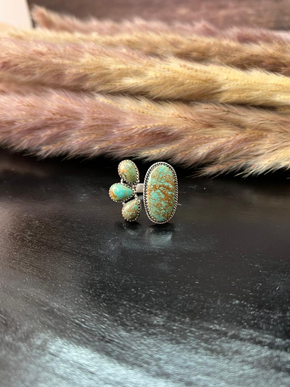 Handmade Sterling Silver Baja Turquoise Collection: Adjustable Ring "Signed Nizhoni"