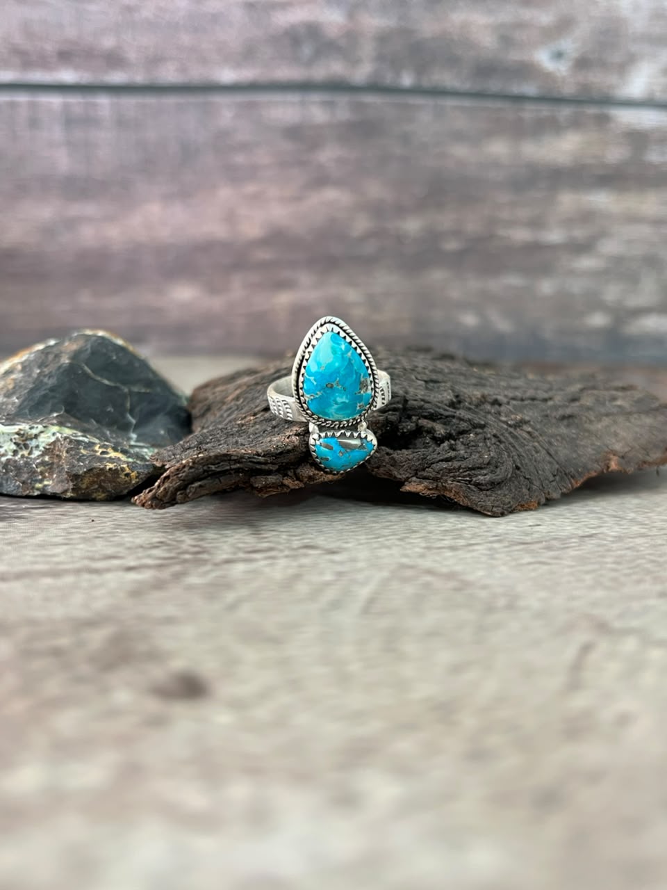 Handmade Sterling Silver Sierra Bella Turquoise Adjustable Ring Signed Nizhoni