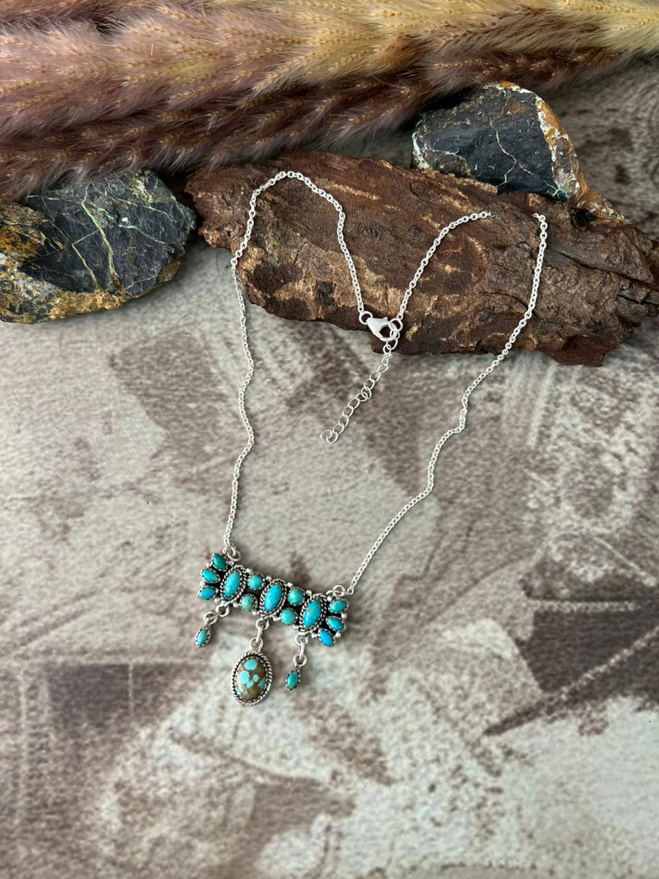 Handmade Sterling Silver Kingman Turquoise Necklace "Signed Nizhoni"