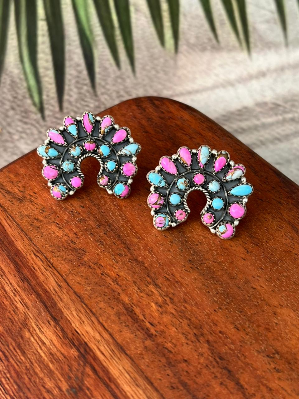 Handmade Sterling Silver Cotton Candy Post Studs Naja Earrings "Signed Nizhoni"