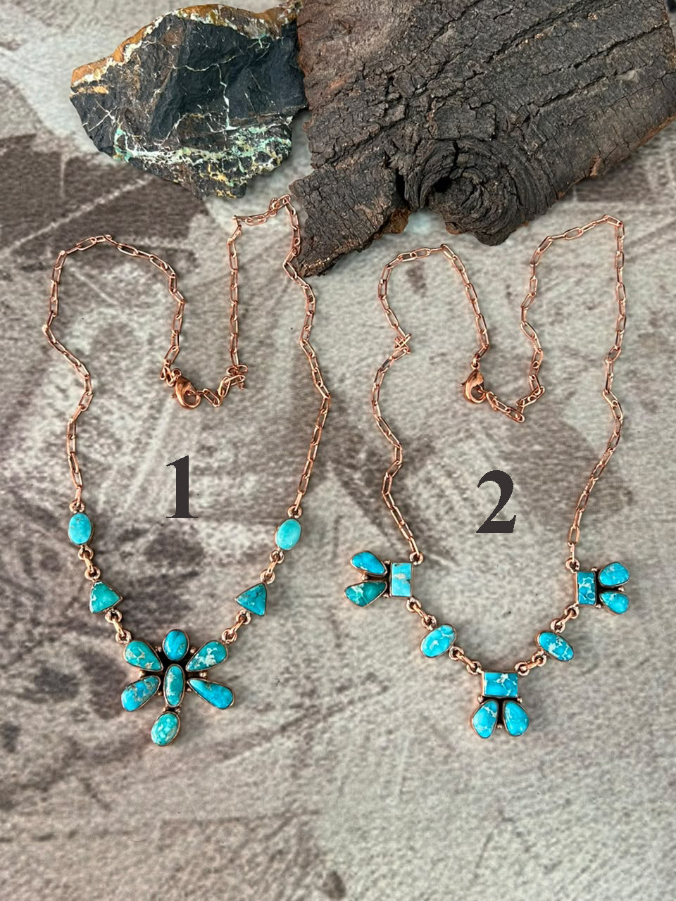 Handmade White Water Turquoise Copper Collection: Necklace Signed Nizhoni