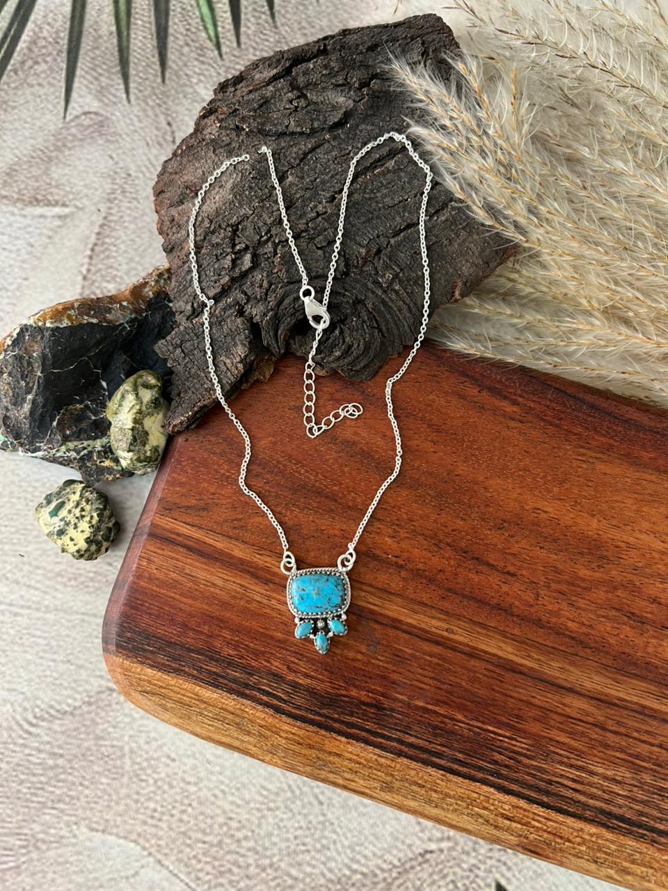 Handmade Sterling Silver Blue Kingman Turquoise Necklace "Signed Nizhoni"