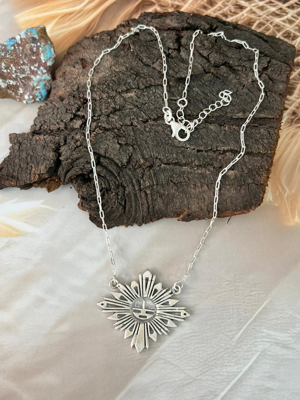 Handmade Sterling Silver Sunface Necklace "Signed Nizhoni"