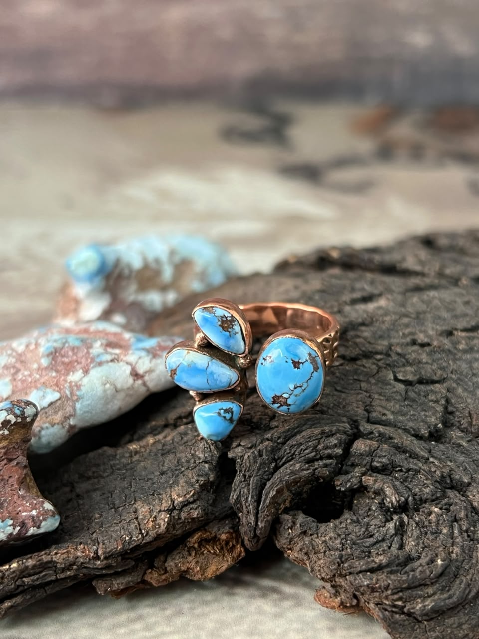 Handmade Golden Hills Turquoise Copper Collection: Adjustable Ring Signed Nizhoni