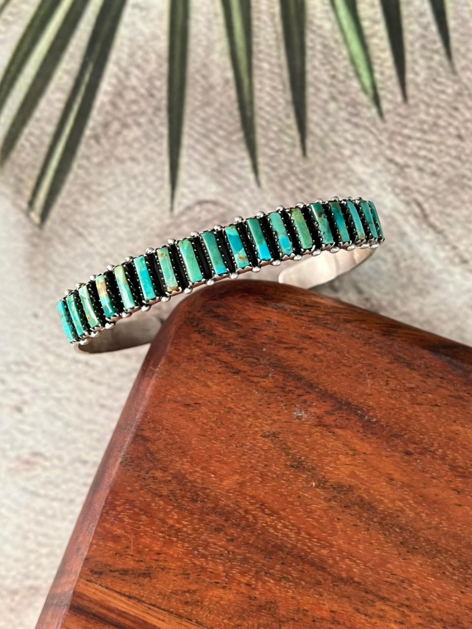 Handmade Sterling Silver Kingman Turquoise Cuff Bracelet "Signed Nizhoni"