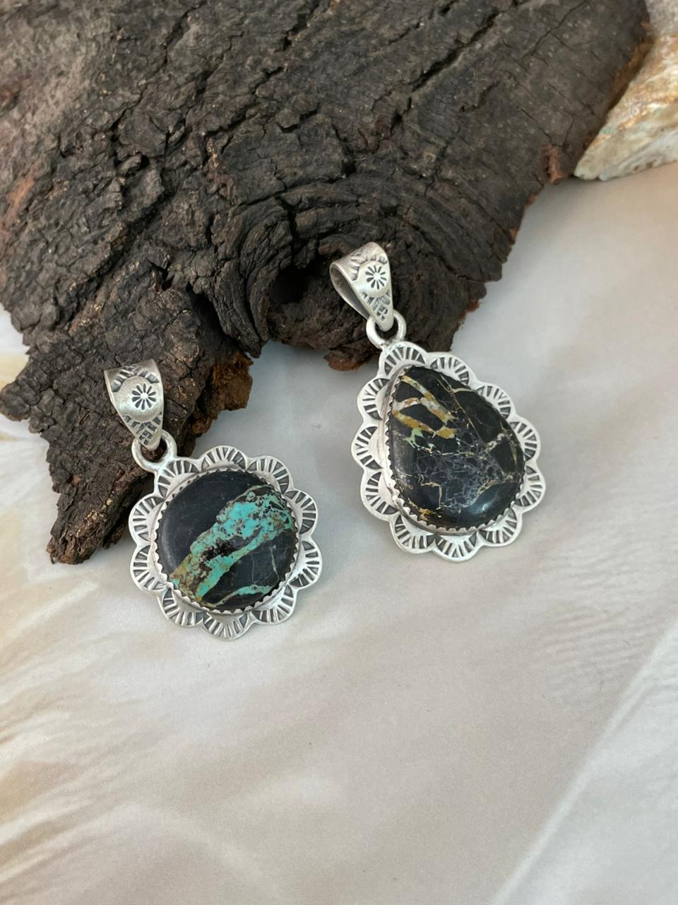 Handmade Sterling Silver Blackjack Turquoise Pendant "Signed Nizhoni" (6)