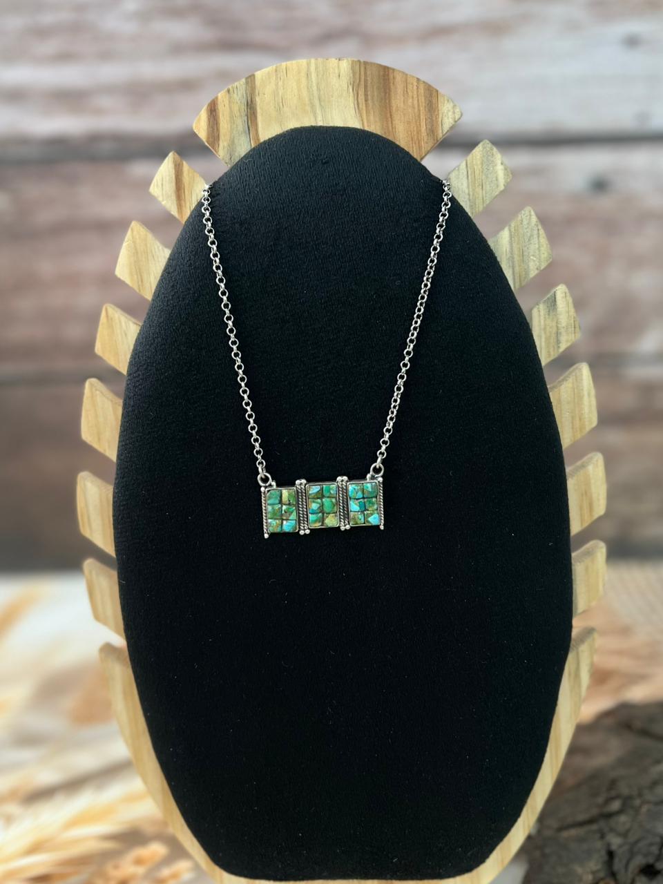 Handmade Sterling Silver Sonoran Cobble Collection: Sonoran Mountain Turquoise Necklace "Signed Nizhoni"