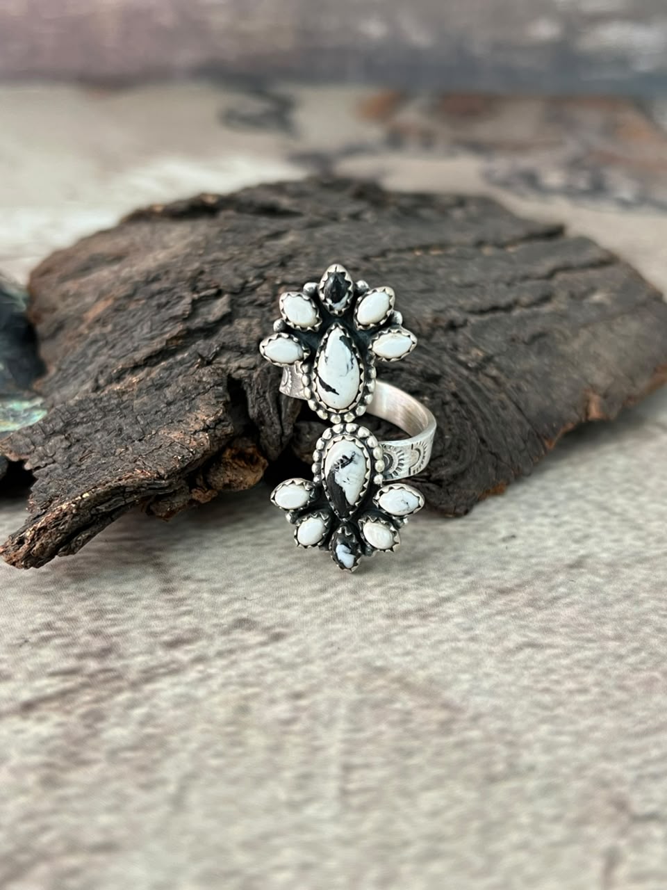 Handmade Sterling Silver White Buffalo Adjustable Ring Signed Nizhoni