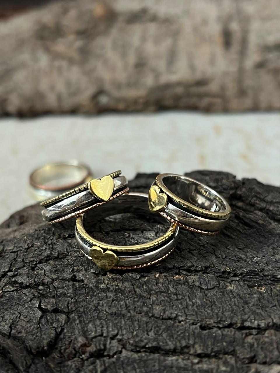 Handmade Sterling Silver With Copper and Brass Heart Spinner Ring Signed Nizhoni