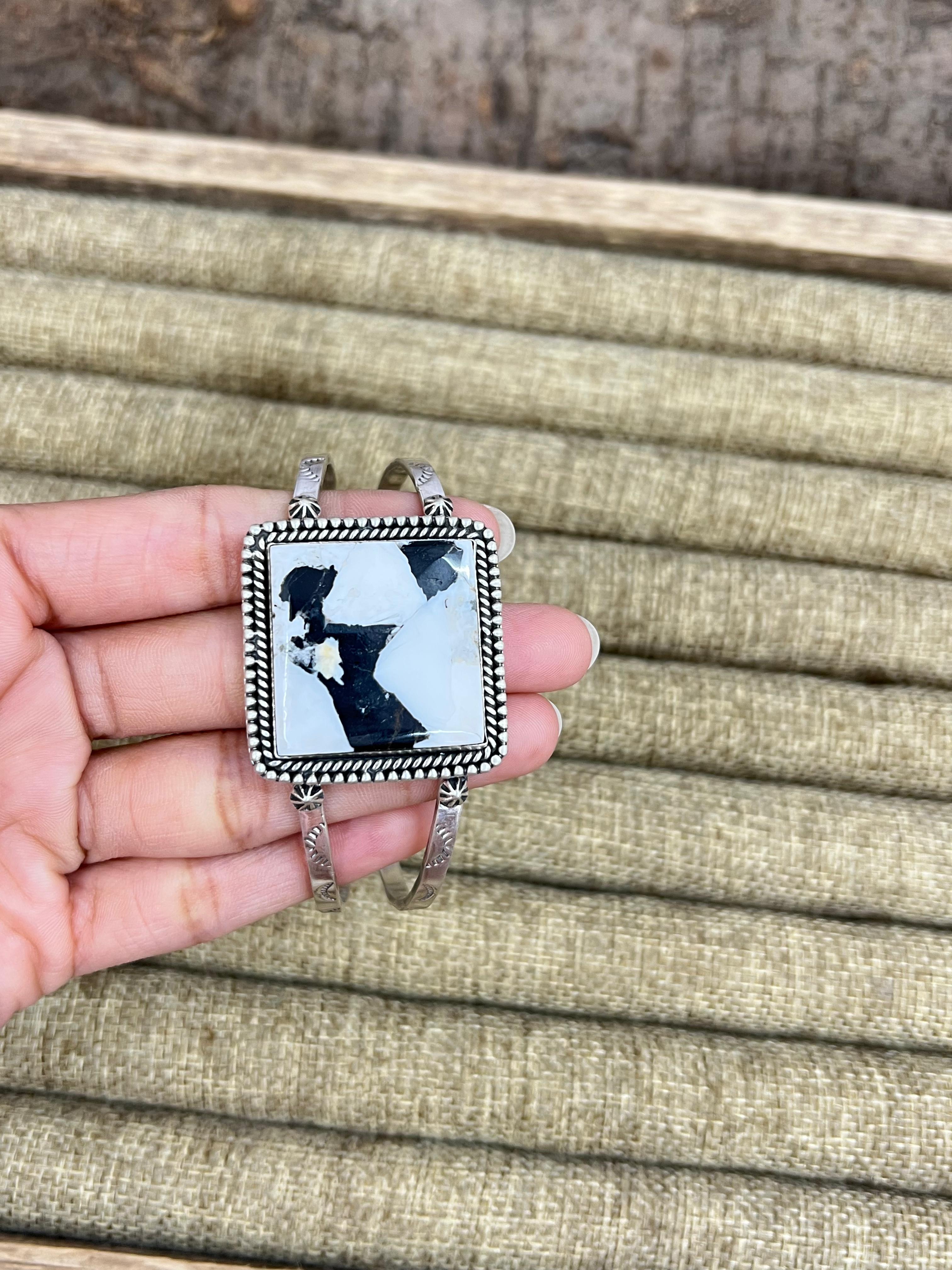 Handmade Sterling Silver Multi Stone Cuff Bracelet with Signed Nizhoni (1)