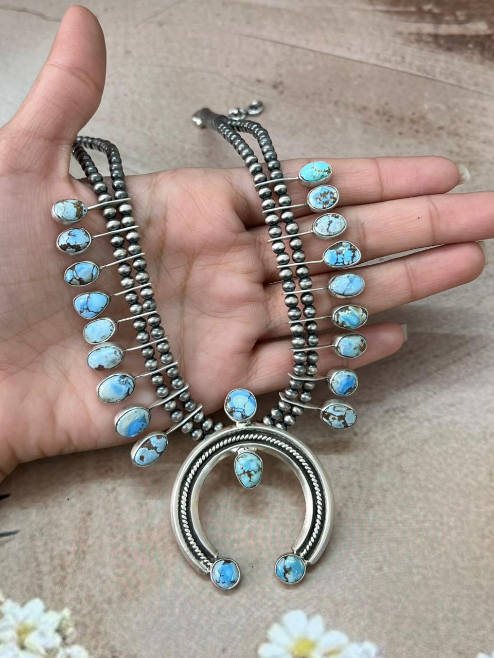 Handmade Sterling Silver Multi Stone Naja Beaded Necklace "Signed Nizhoni"