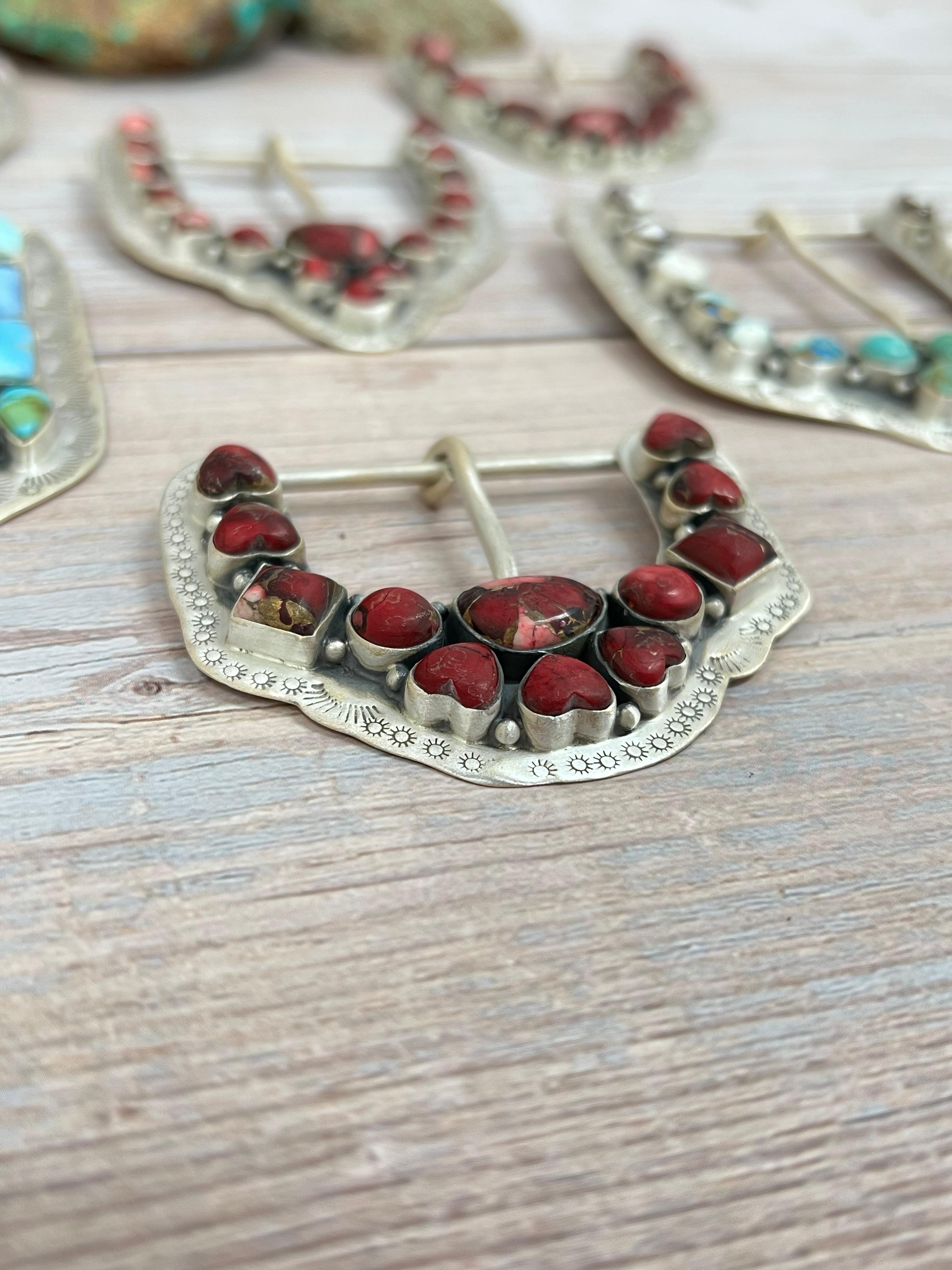 Handmade Sterling Silver Multi Stone Buckle with Signed Nizhoni