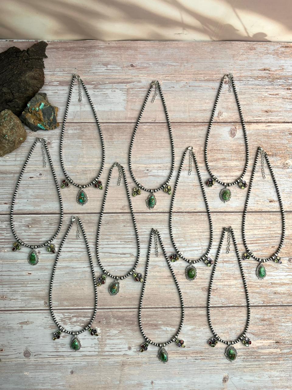 Handmade Sterling Silver Beaded Sonoran with Cut Stone Necklace "Signed Nizhoni"