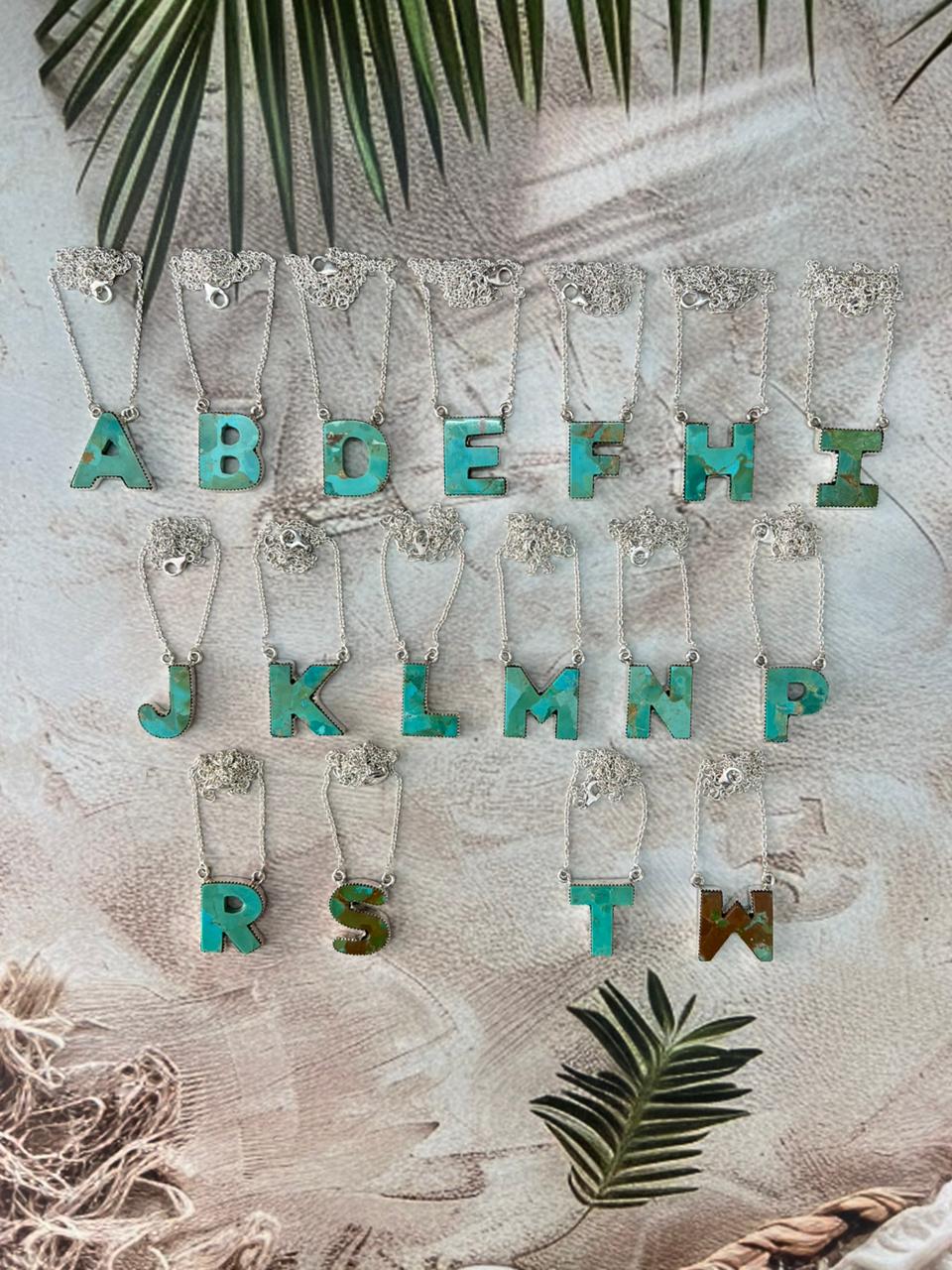 Handmade Sterling Silver Kingman Turquoise Multiple Letters Necklace with Signed Nizhoni