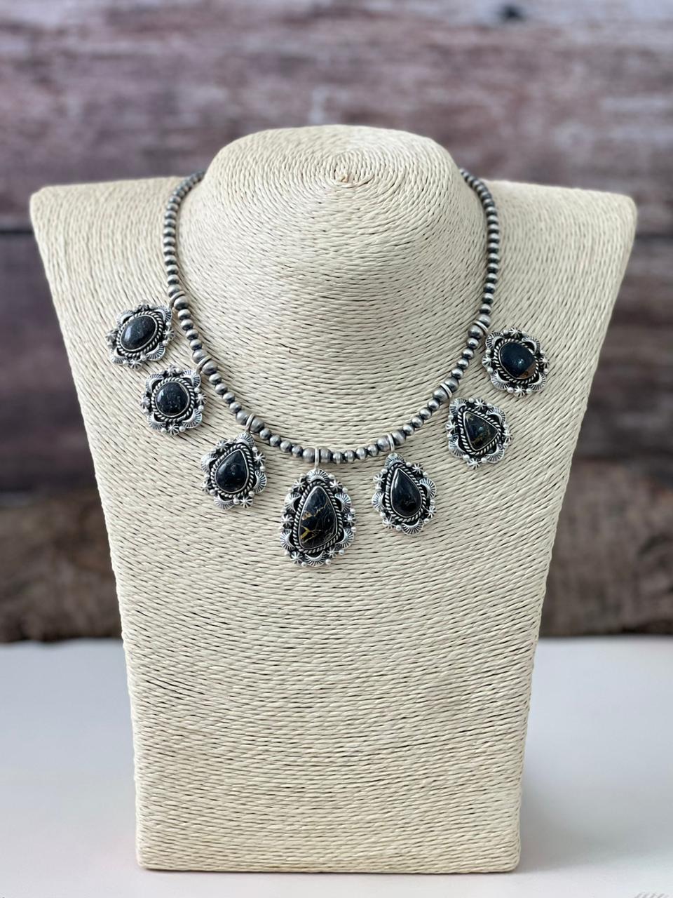 Handmade Sterling Silver Beaded Multi Stone Necklace "Signed Nizhoni"