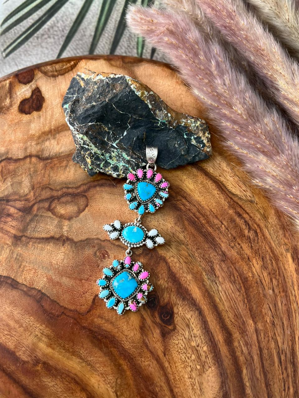Handmade Sterling Silver Sierra Bella Turquoise with Cotton Candy Collection: Pendant "Signed Nizhoni"
