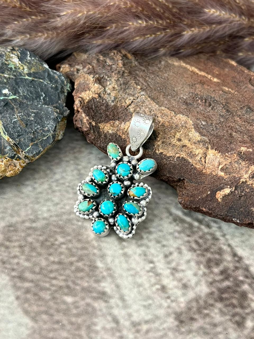 Handmade Sterling Silver Kingman Turquoise Pendant "Signed Nizhoni"