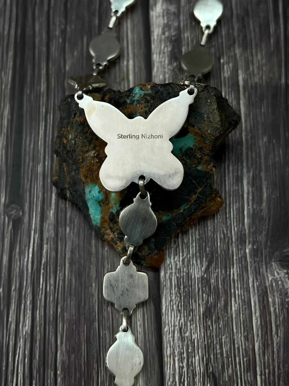 Handmade Sterling Silver Multi Stone Necklace "Signed Nizhoni"