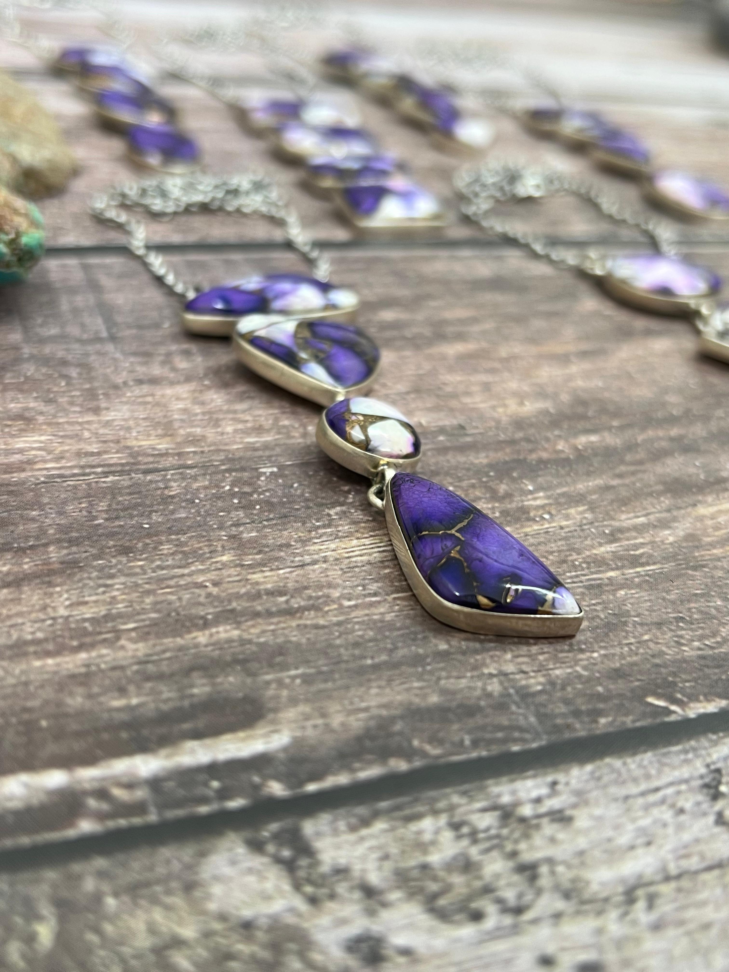 Handmade Sterling Silver Purple Ice Rose Dahlia Necklace with Signed Nizhoni