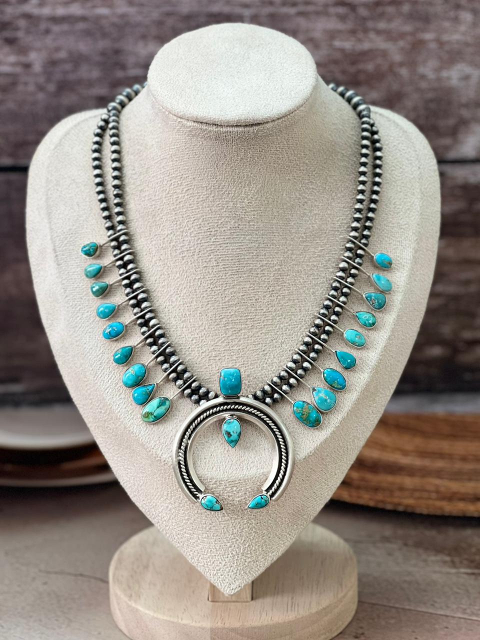 Handmade Sterling Silver Multi Stone Naja Beaded Necklace "Signed Nizhoni"