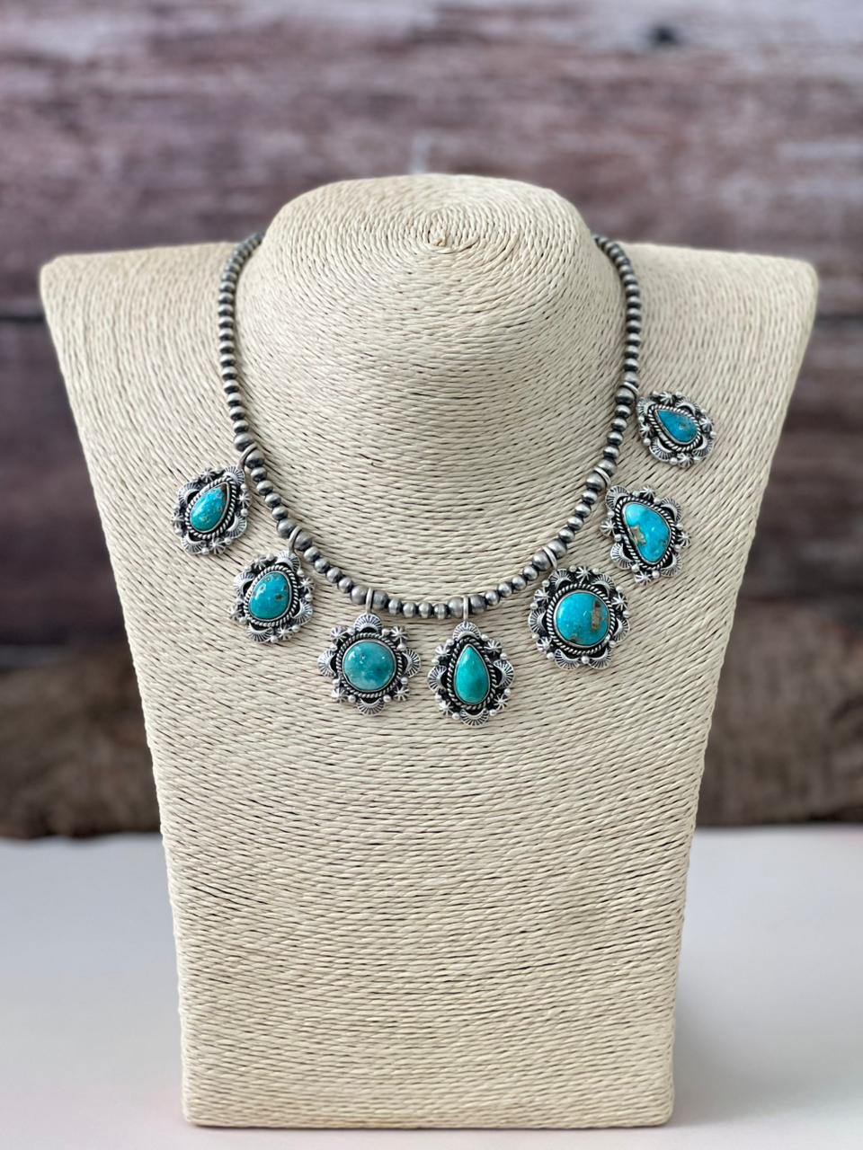 Handmade Sterling Silver Beaded Multi Stone Necklace "Signed Nizhoni"