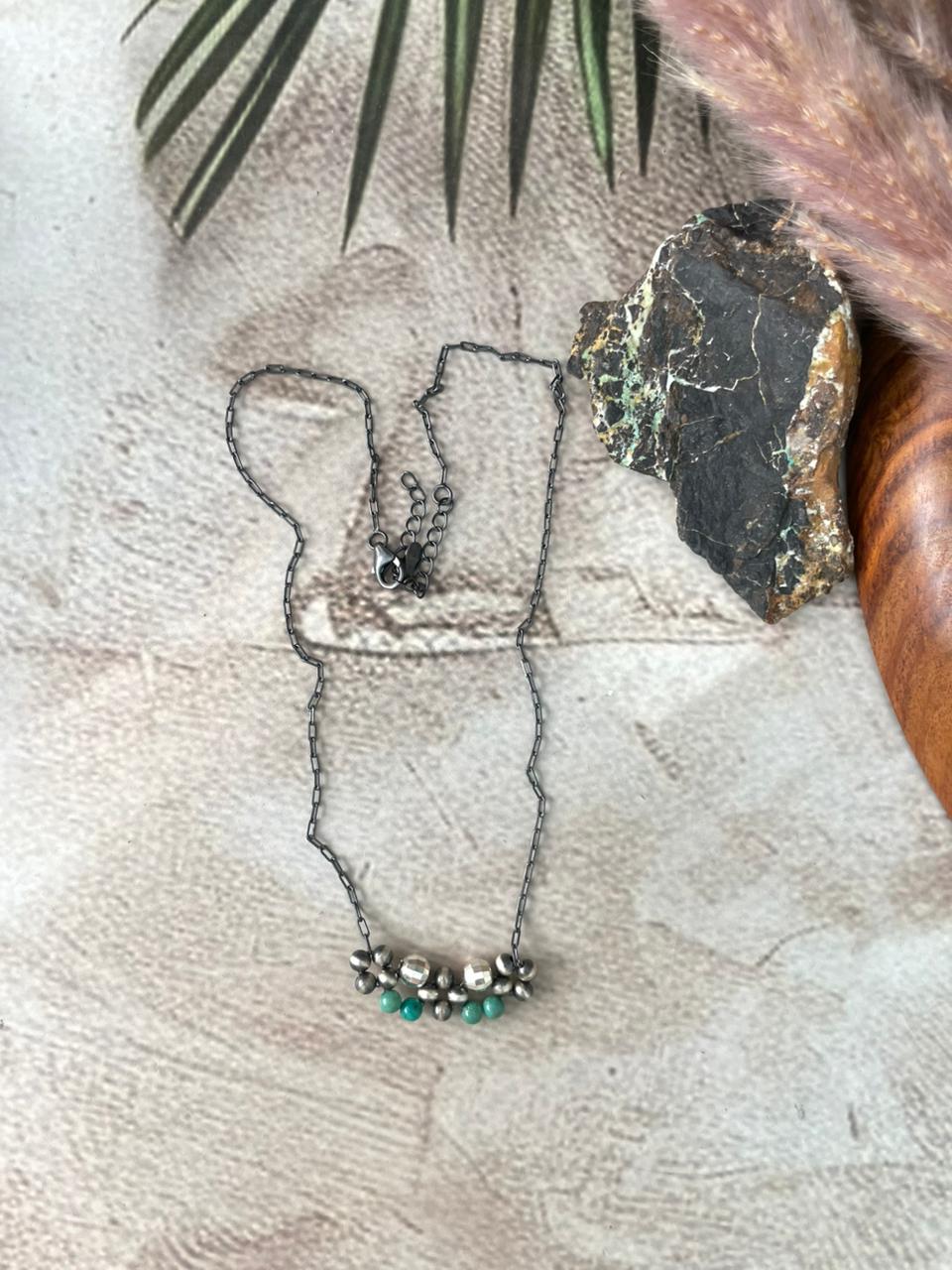 Handmade Sterling Silver Kingman Turquoise Beaded Necklace "Signed Nizhoni"