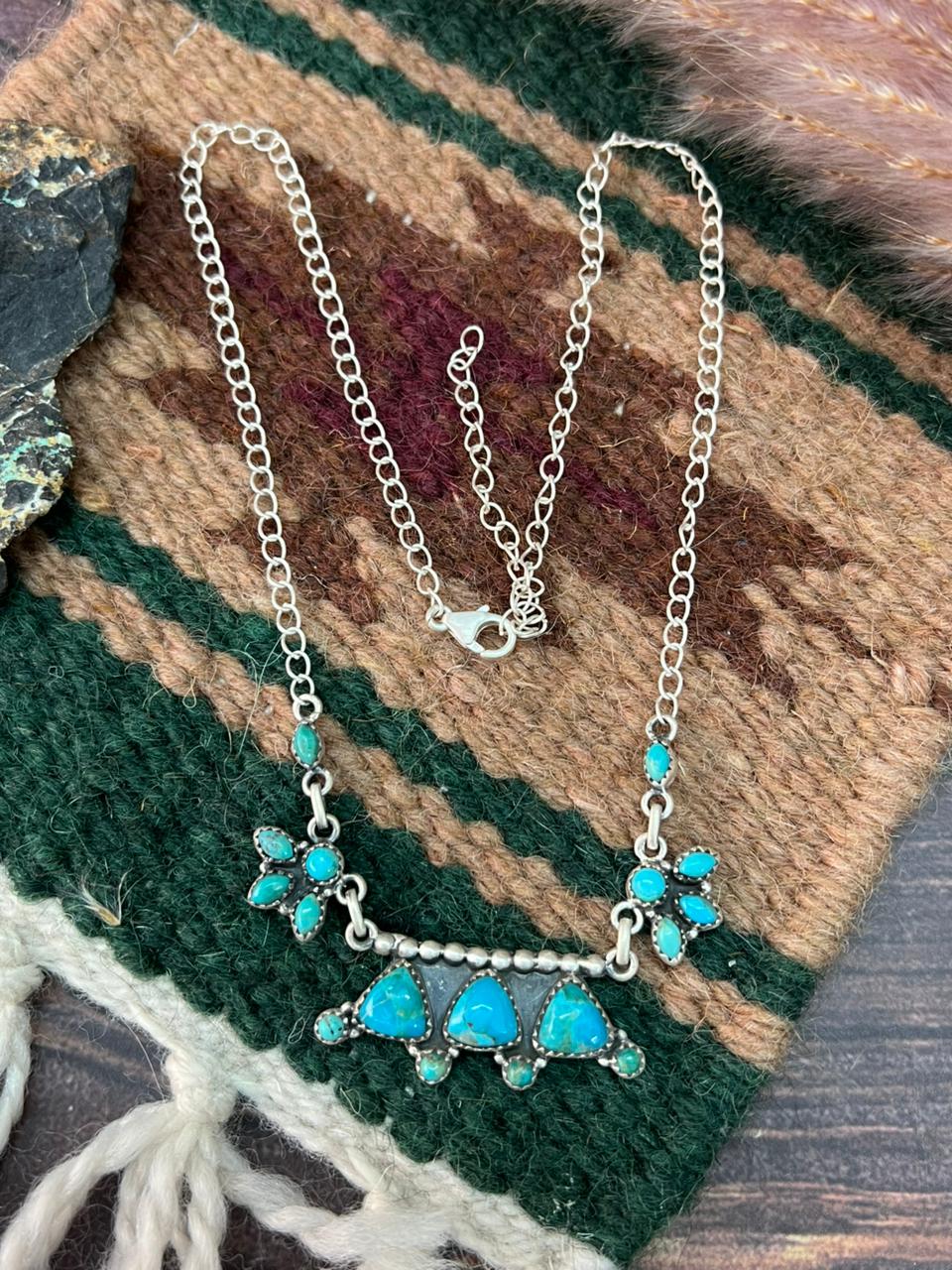 Handmade Sterling Silver Kingman Turquoise Necklace "Signed Nizhoni"