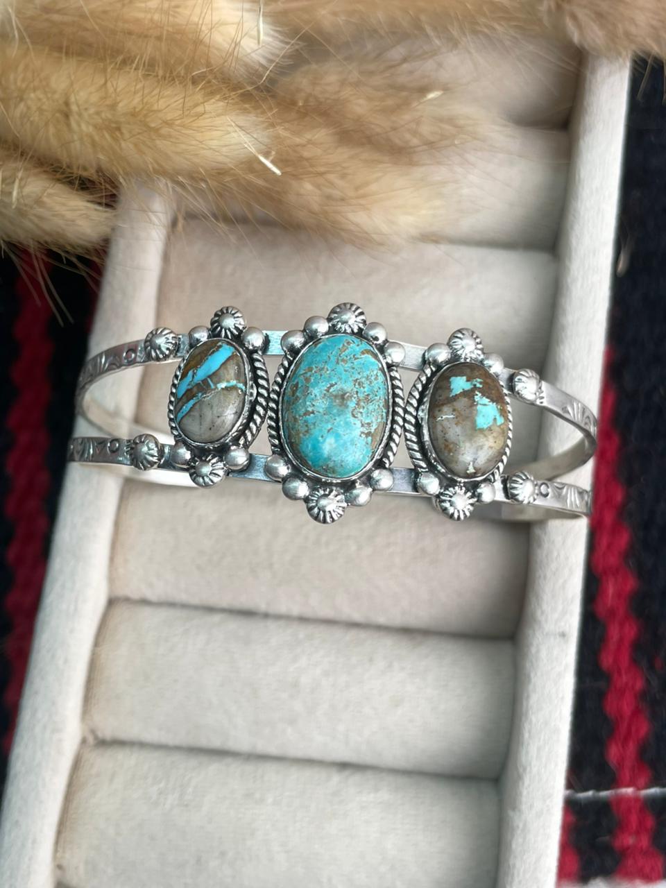 Handmade Sterling Silver Royston Ribbon Turquoise Cuff Bracelet "Signed Nizhoni"