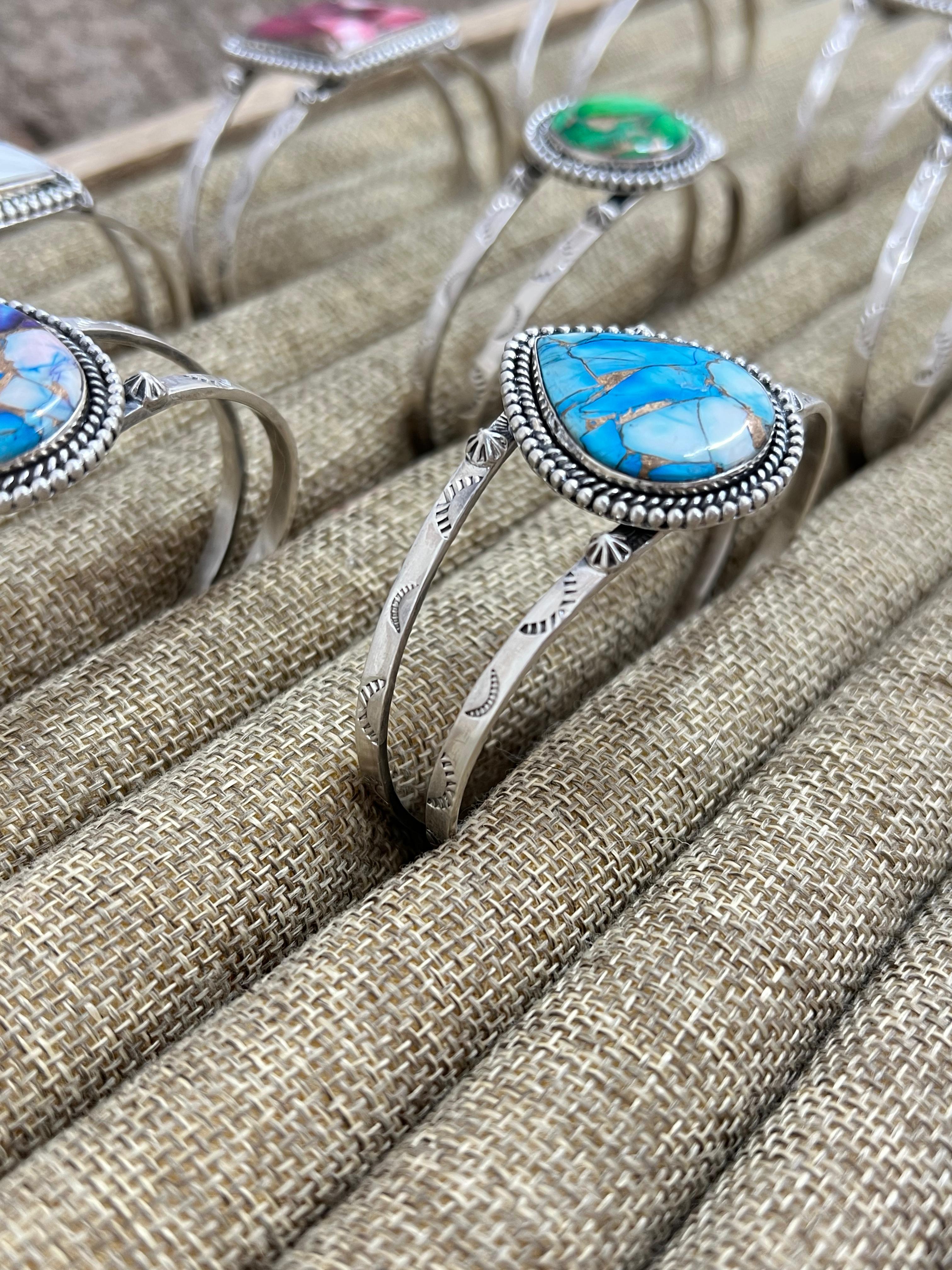 Handmade Sterling Silver Multi Stone Cuff Bracelet with Signed Nizhoni (1)