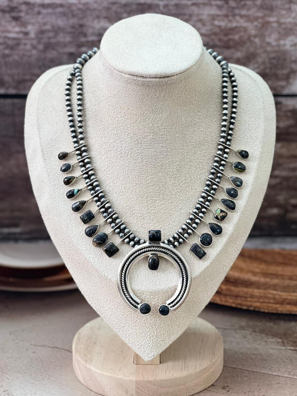 Handmade Sterling Silver Multi Stone Naja Beaded Necklace "Signed Nizhoni"