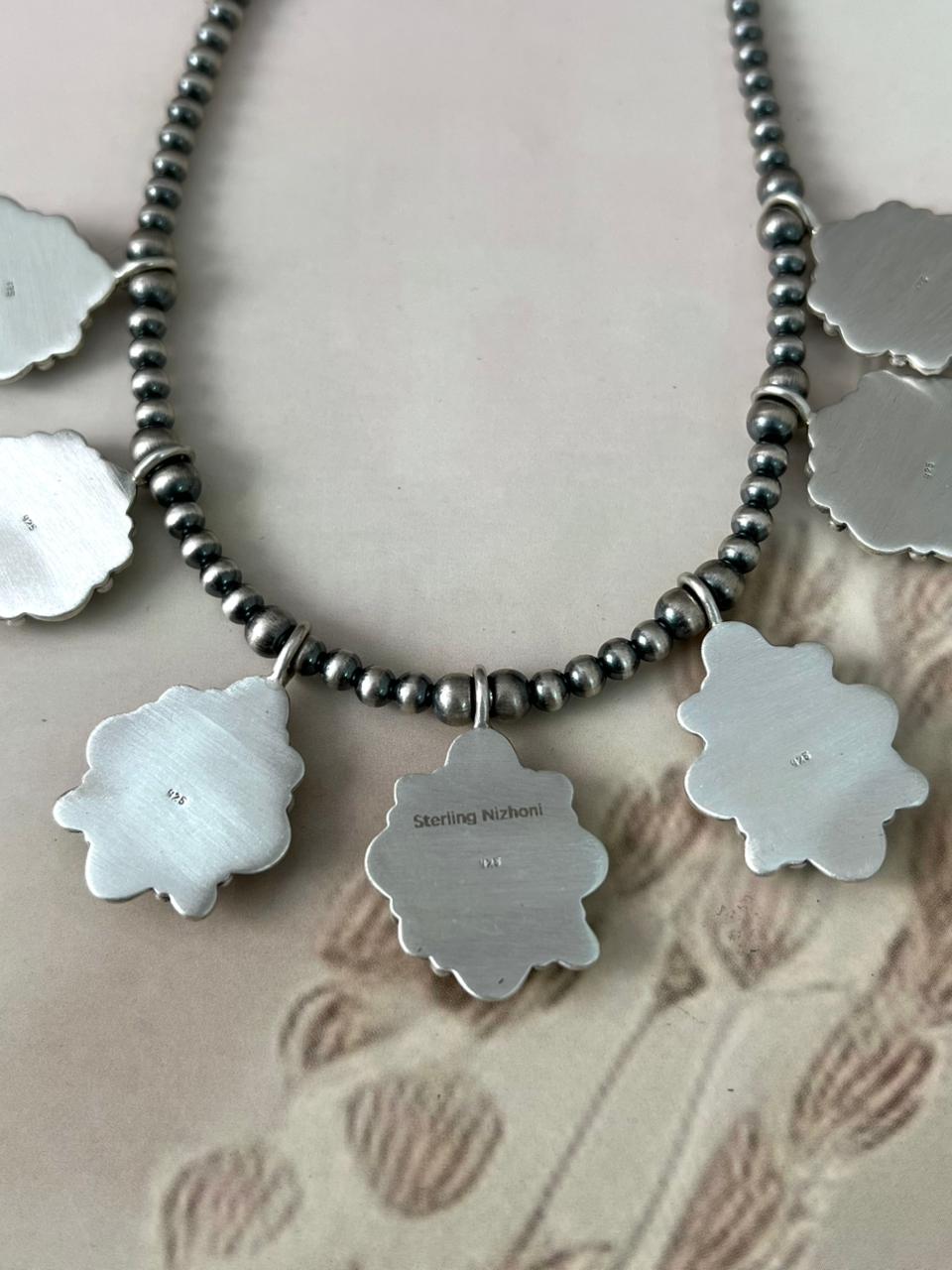 Handmade Sterling Silver Beaded Multi Stone Necklace "Signed Nizhoni"