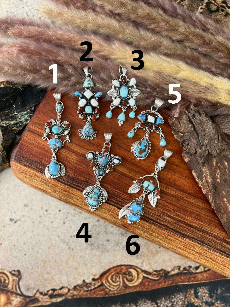 Handmade Sterling Silver Canyon Sunset Collection: Golden Hills Turquoise with White Buffalo and Carnelian Pendant "Signed Nizhoni"