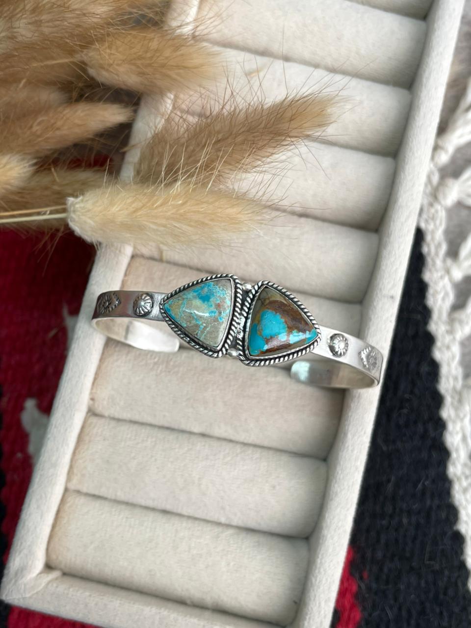 Handmade Sterling Silver Royston Ribbon Turquoise Cuff Bracelet "Signed Nizhoni"