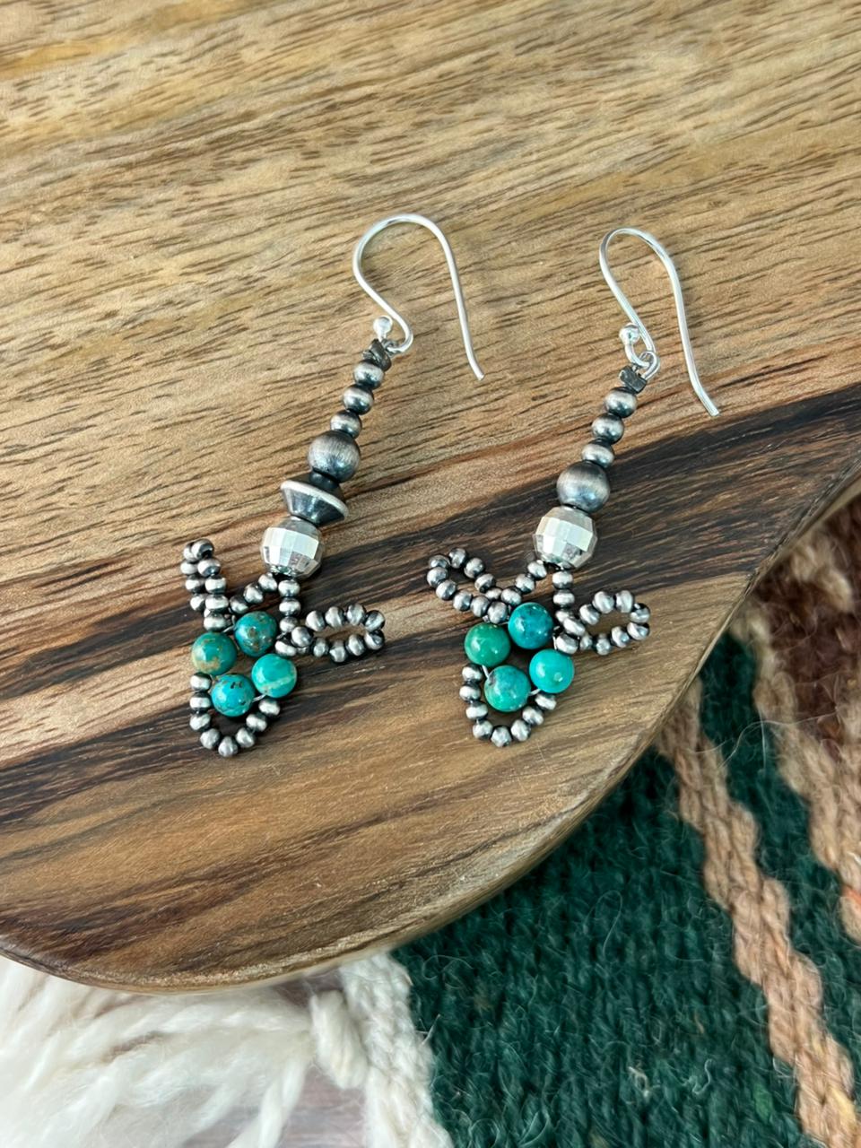 Handmade Sterling Silver Blue Kingman Turquoise Hook Dangle Beaded Earrings