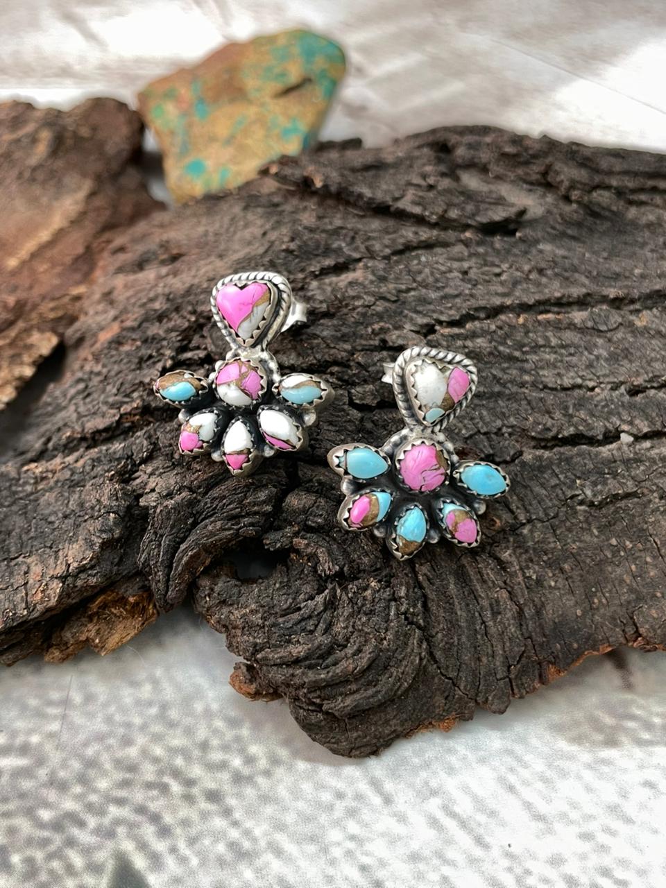 Handmade Sterling Silver Cotton Candy Post Earrings "Signed Nizhoni"
