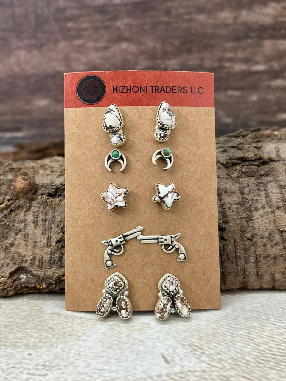 Handmade Sterling Silver with Kingman Turquoise Post Earrings (Studs), Signed Nizhoni