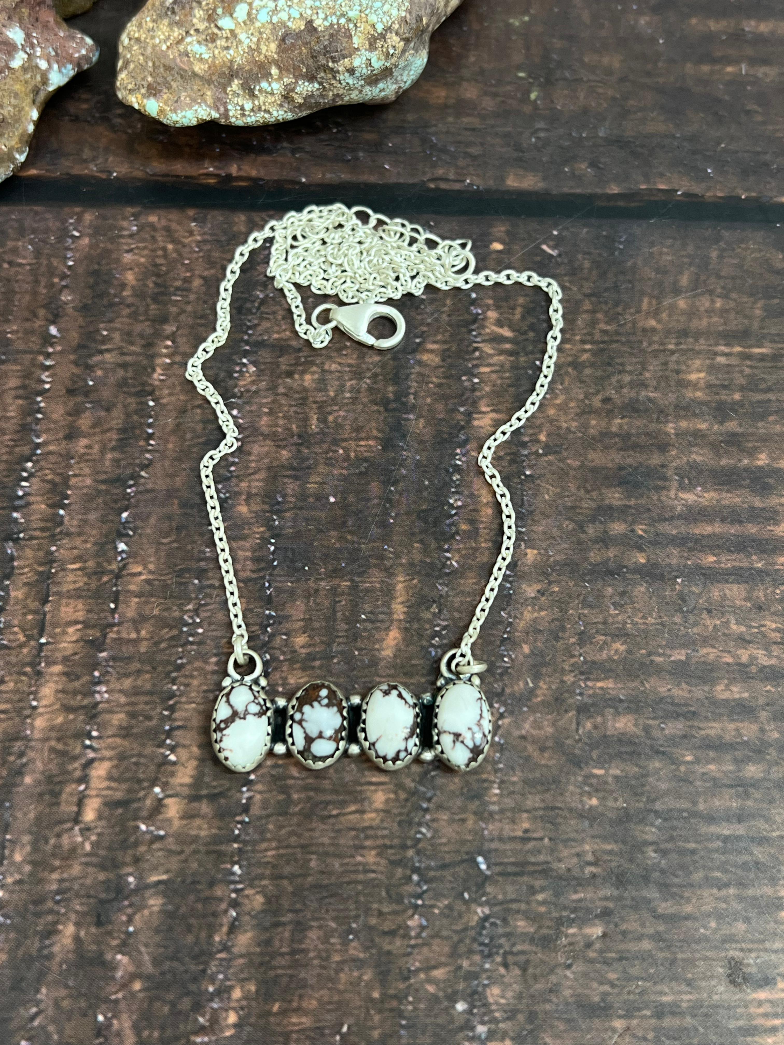 Handmade Sterling Silver Wild Horse Turquoise Necklace with Signed Nizhoni