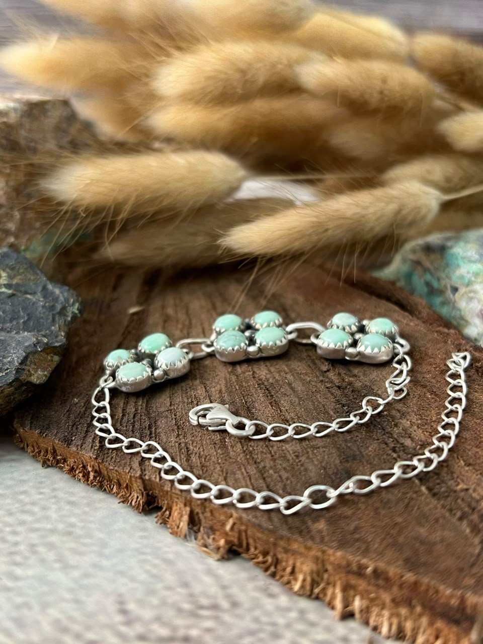Handmade Sterling Silver Paloma Turquoise Chain Bracelet Signed Nizhoni